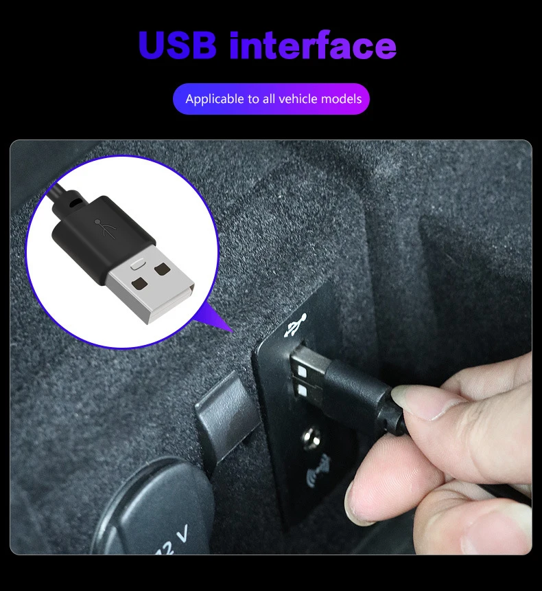 Luz LED ambiental para pie de coche, luz nocturna RGB con USB, iluminación de ambiente de neón, lámpara ambiental Interior para coche, luz decorativa de ambiente - imagen 4
