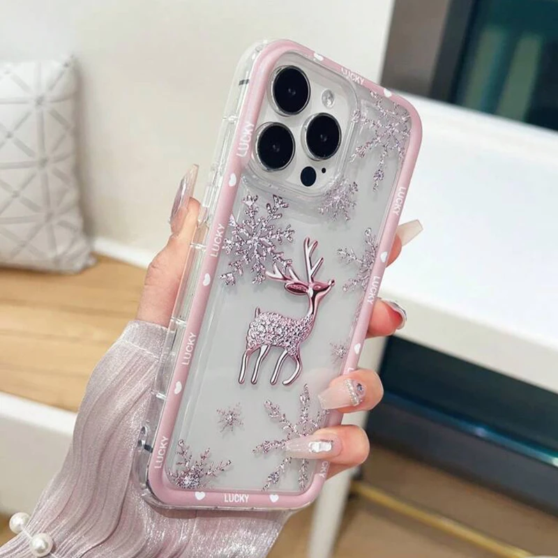 Funda de teléfono con ciervo y copo de nieve para iPhone 17 16 15 14 Pro Max 13 12 11 Pro Air 7 8 Plus XS XR X 16e, funda transparente suave, regalos de navidad - imagen 2