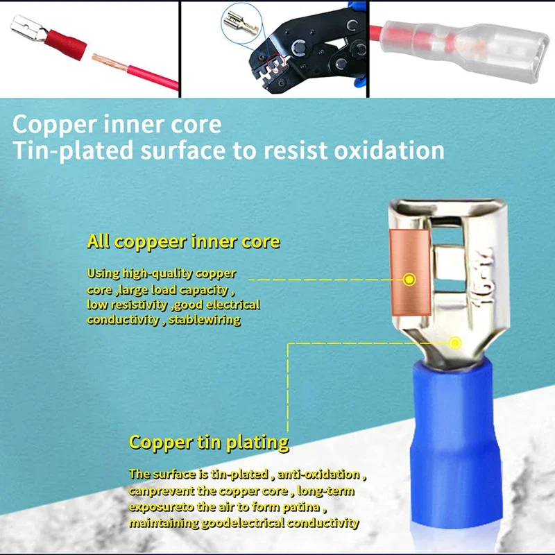 Conector de pala macho y hembra de 6,3mm, Terminal de crimpado de Cable, conector de Cable Fdd1 Fdd2 250, terminales de Cable, 20 piezas - imagen 5