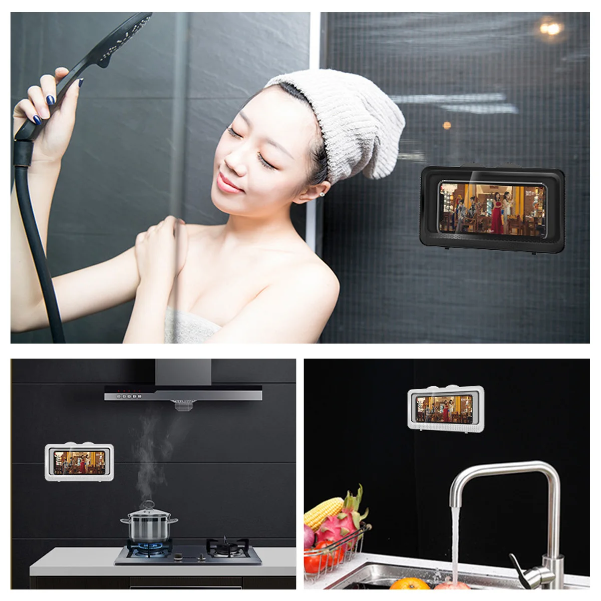 Soporte de jabón montado en la pared impermeable para baño, soporte de teléfono móvil, almacenamiento de sellado de ducha, caja de teléfono con pantalla táctil - imagen 5