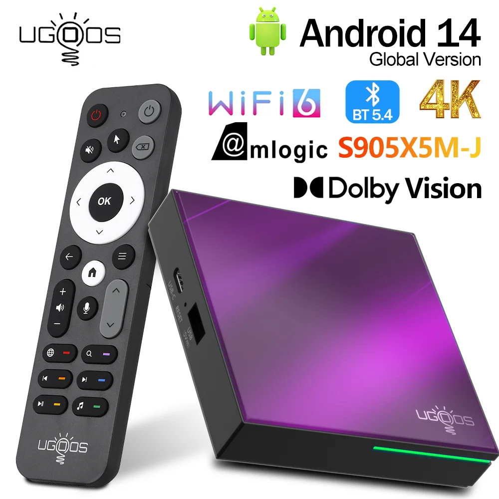 Caja de TV inteligente Original UGOOS SK4 TV Media S905X5M-J Quad core ARM Cortex-A55 LPDDR4 4GB 64GB EMMC BT5.4 RJ45 LAN SET TOP BOX
