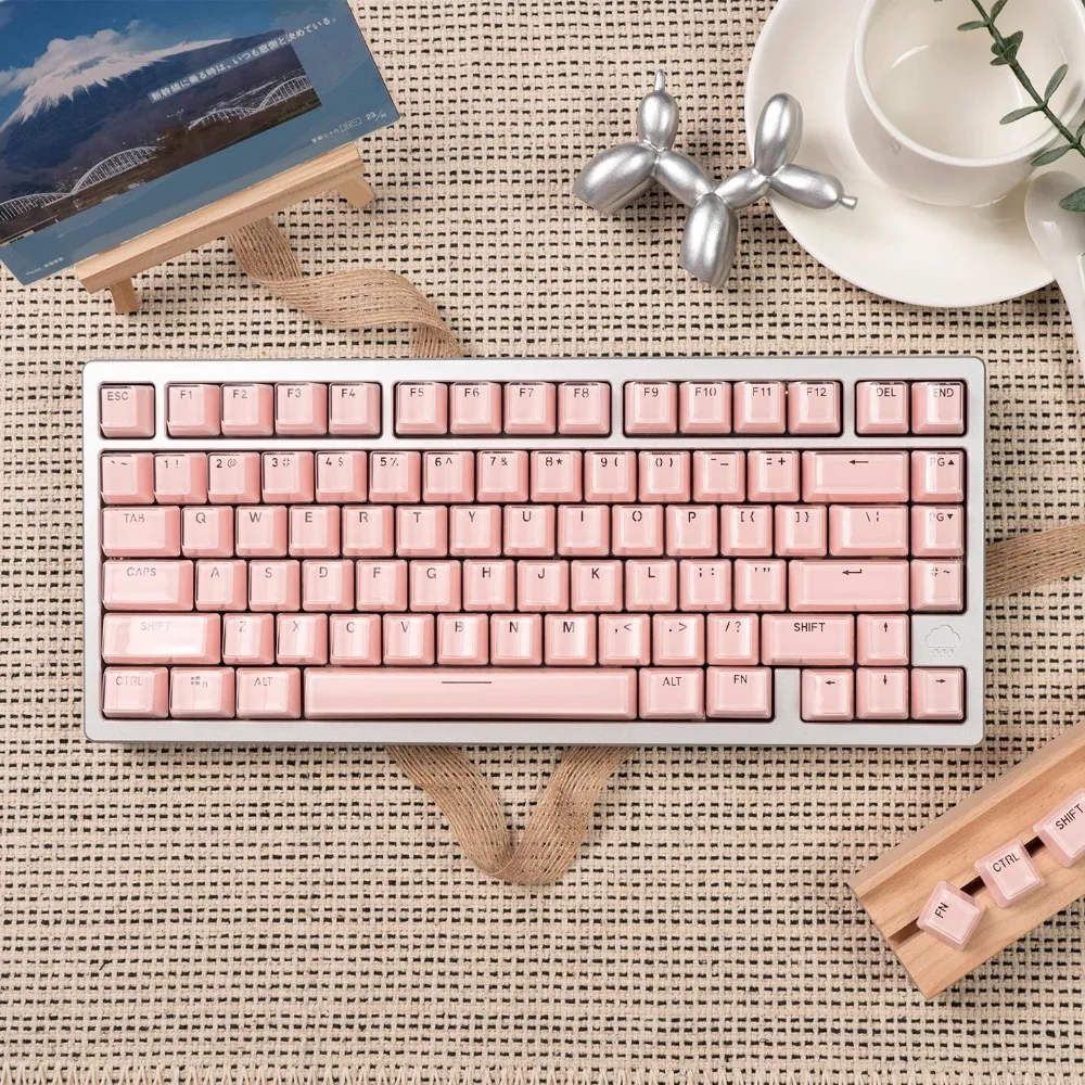 Teclas de cristal rosa de 123 teclas, sublimación térmica ABS de altura OEM translúcida para teclado mecánico 61 68 75 87 104 108 - imagen 2