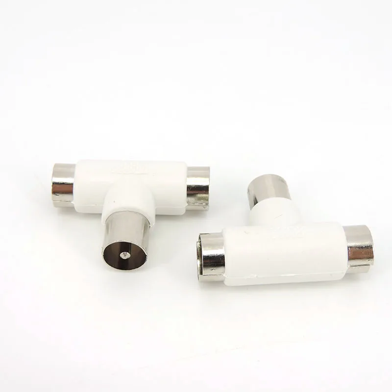 Divisor de TV de 2 vías tipo T, Cable Coaxial aéreo, enchufe macho a 2 conectores de antena Jack hembra, adaptadores blancos N6 - imagen 5