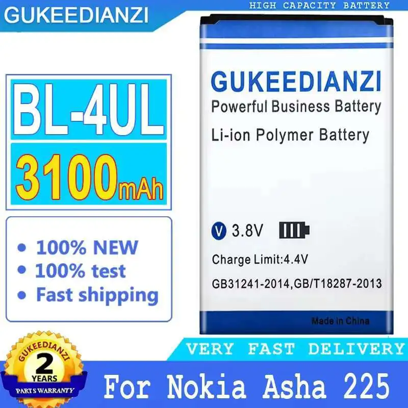 Batería de teléfono móvil BL-4UL 3100mAh estable para Nokia Asha 225 Asha225 BL 4UL de alto rendimiento