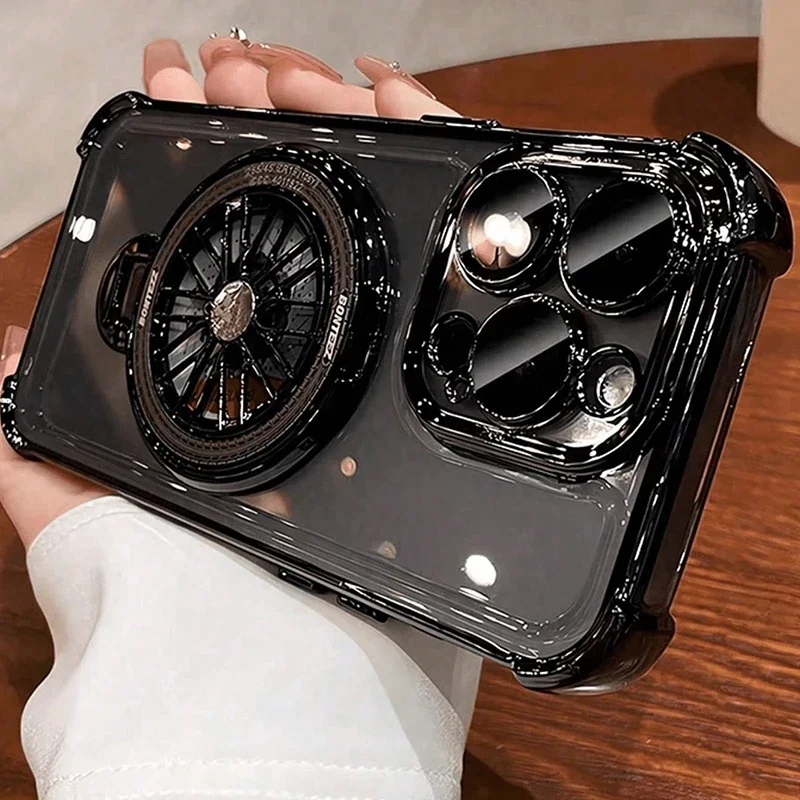 Funda de teléfono con soporte giroscópico giratorio magnético de lujo para iPhone 17 Air 16 15 14 13 12 11 Pro Max 7 8 Plus cubierta de parachoques transparente