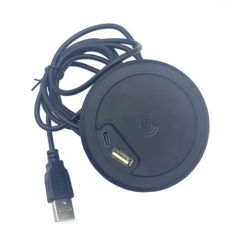 Enchufe integrado de escritorio USB + tipo c + cargador rápido de carga inalámbrica de 5W dispositivo de escritorio incorporado conector rápido adaptador de orificio redondo - imagen 3