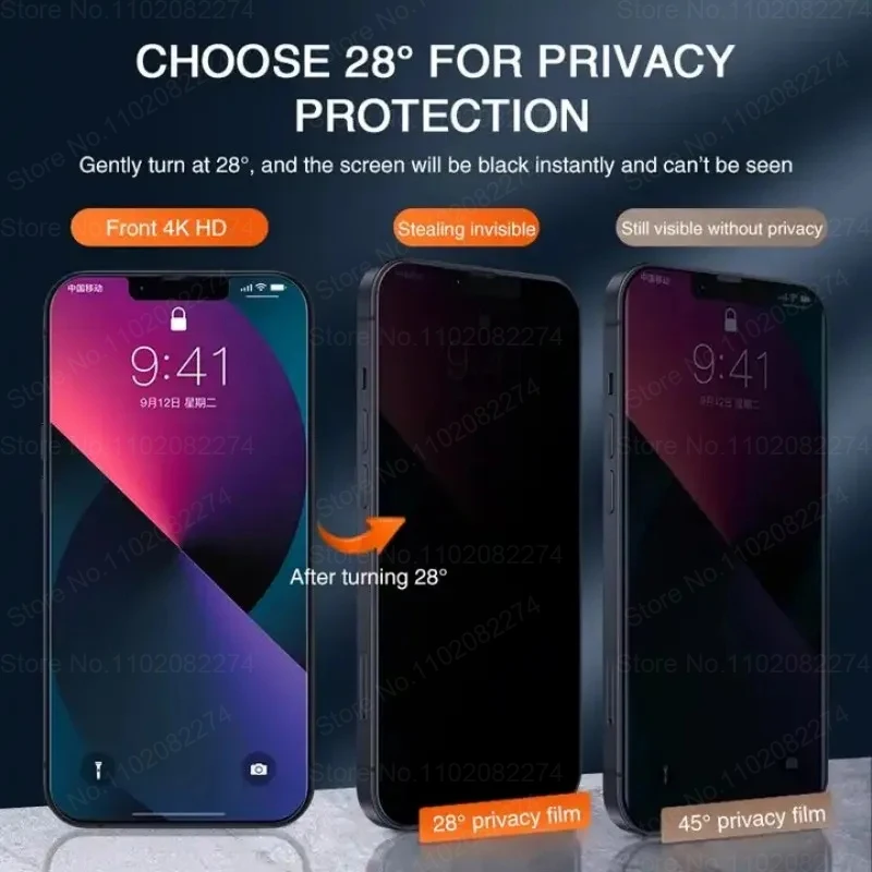 Protectores de pantalla de privacidad para iPhone, película de vidrio templado antiespía para modelos 15, 14, 11, 12, 13 Pro Max, Mini, XR, XS, 7, 8 Plus, 1-4 unidades - imagen 4