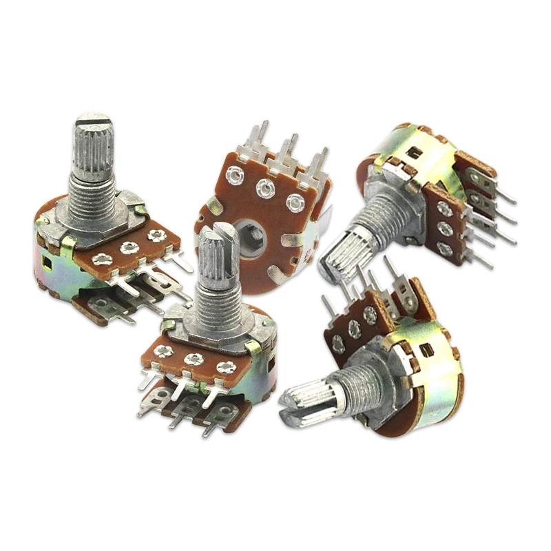 Paquete de 5 potenciómetros 2K 5K 10K 20K 50K 100K 500K 6 pines 15mm WH148 potenciómetro giratorio cónico doble lineal - imagen 3