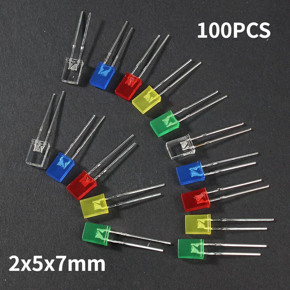 100 Uds diodo LED emisor de luz cuadrado 2X5X7mm diodo LED 2*5*7mm rojo amarillo verde azul blanco diodos para Kit electrónico DIY - imagen 5