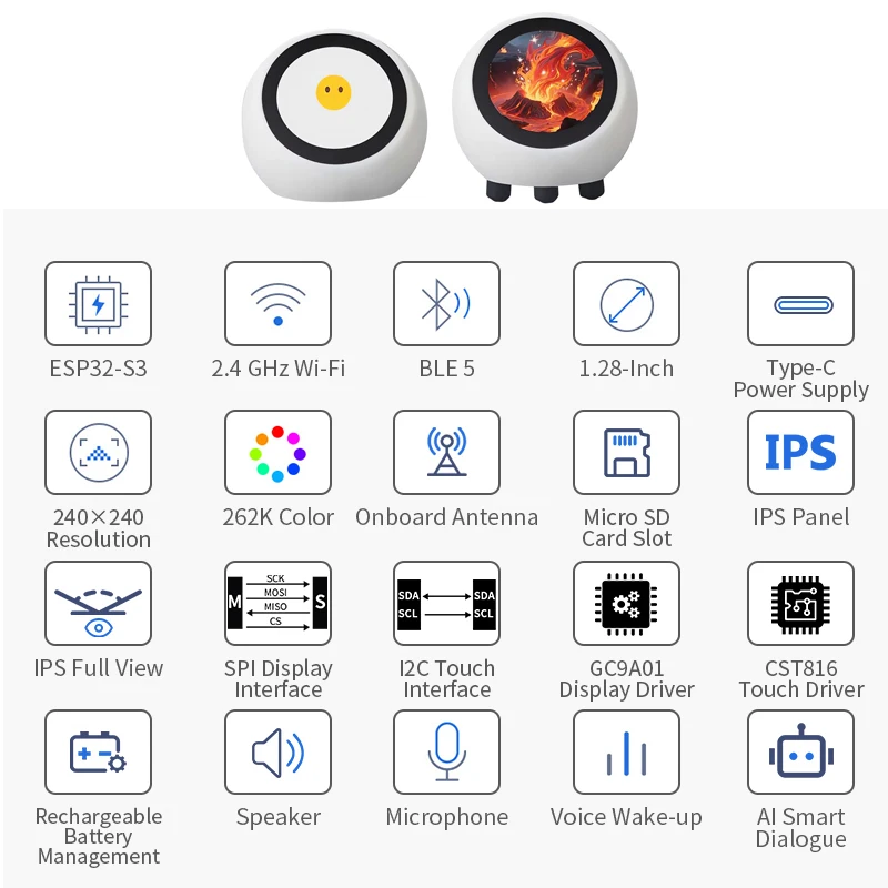 XiaoZhi AI Chat de voz Robot mejorado DeepSeek ESP32-S3 N16R8 Placa de desarrollo WiFi BT BLE5 1,28 "pantalla LCD ESP asistente de hogar - imagen 3