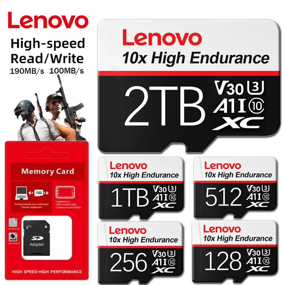 Tarjeta de memoria Lenovo de 2TB, tarjeta TF V60 de 128GB Clase 10, Mini tarjeta SD de 1TB, tarjeta Micro TF SD de alta velocidad de 512GB, 256GB para Nintendo Switch