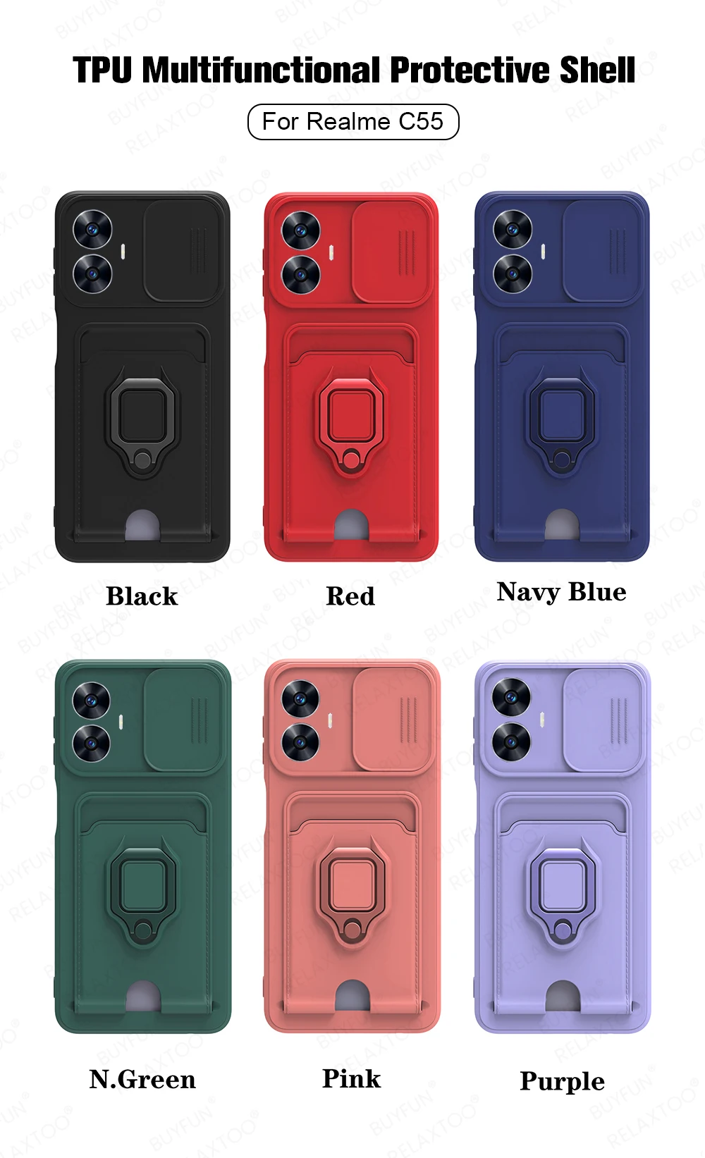 Un anuncio colorido para la carcasa protectora multifuncional de TPU