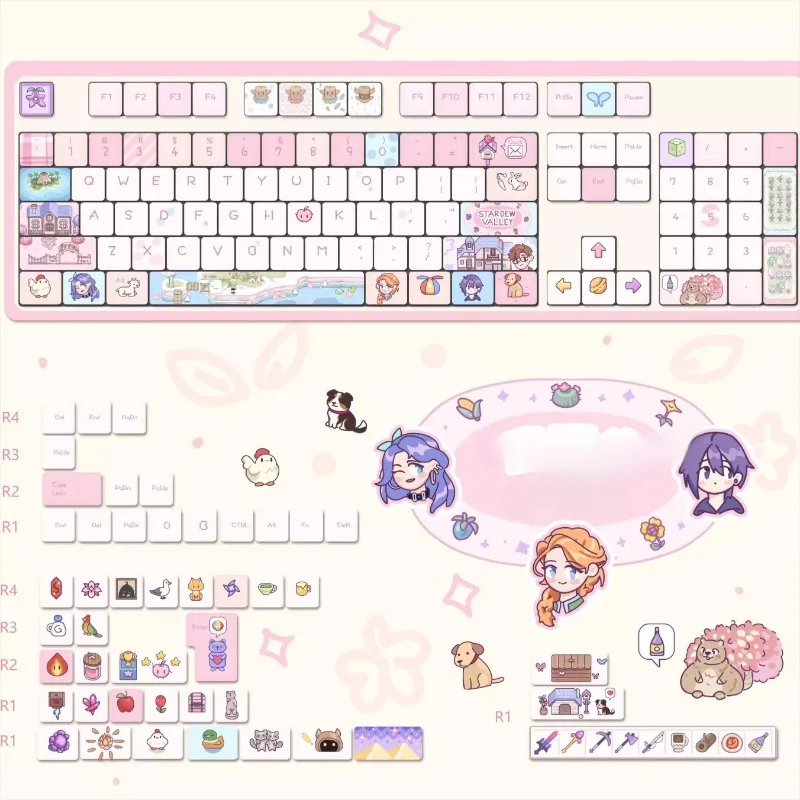 Stardew Valley tema Keycap Cherry perfil Keycaps Original dibujos animados personalizado Rosa PBT Keycap MX Switch tapas de teclado mecánico - imagen 2