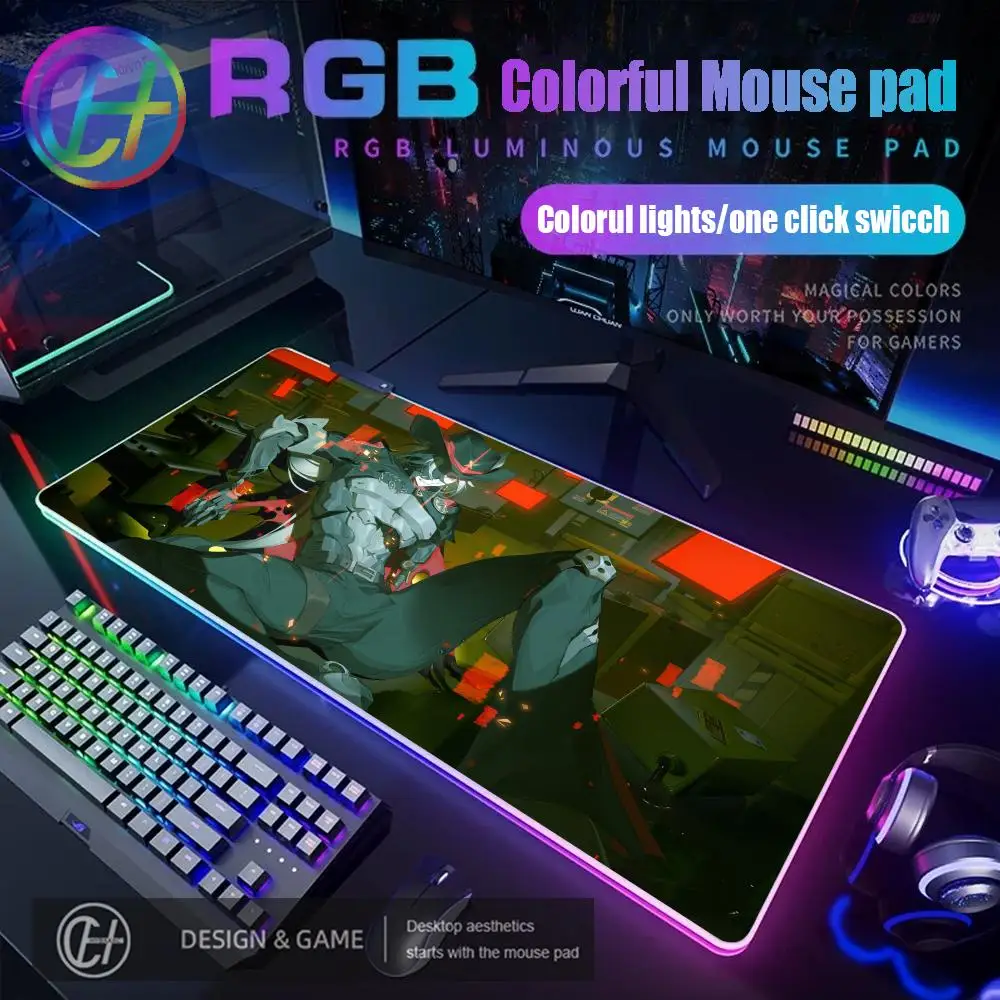 Alfombrilla de ratón Boothill RGB Gaming Honkai Star Rail, alfombrilla de escritorio HD para Gamer, alfombrillas de ratón XXL con luz LED grande, alfombra para ordenador y PC