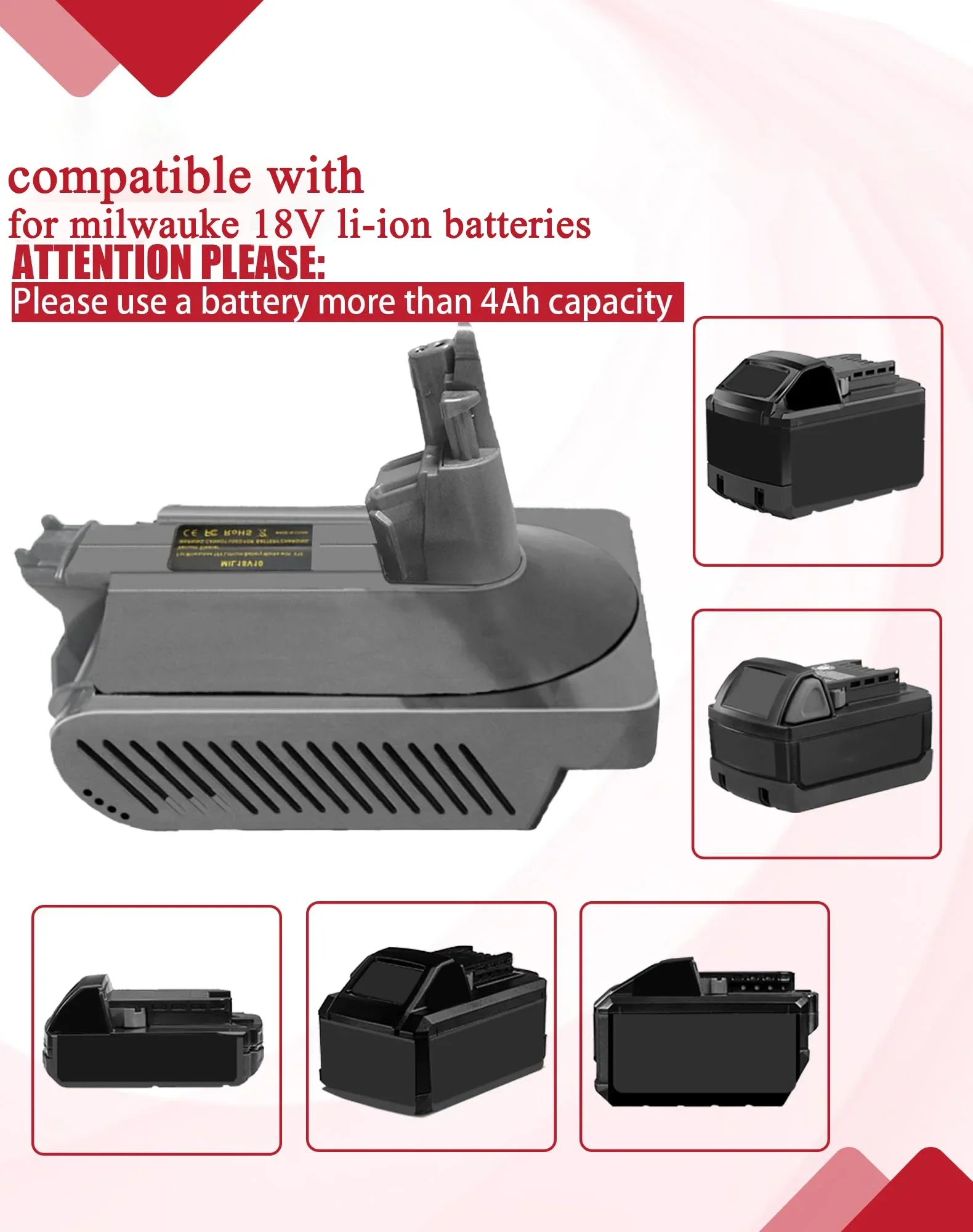 Se adapta a baterías de iones de litio Milwaukee de 18V, adaptador de batería MIL18V10 Compatible con aspiradora de pelo de animales Dyson V10 - imagen 5