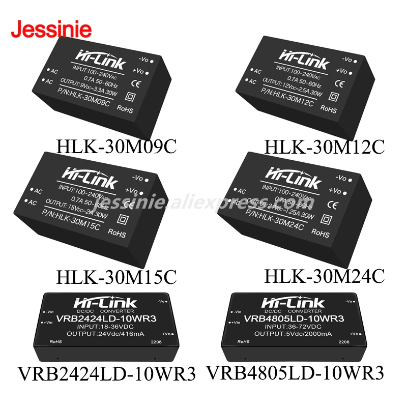 HLK-30M09C 30M12C 30M15C 30M24C 10W AC-DC VRB2424LD/VRB4805LD-10WR3 30W DC-DC Módulo de alimentación 9V 12V 15V 24V 48V aislado
