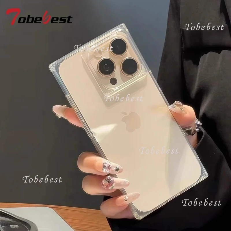 Funda de teléfono transparente cuadrada para IPhone 11, 12, 13, 14, 15 16 Pro Max Plus, funda trasera de silicona suave - imagen 4