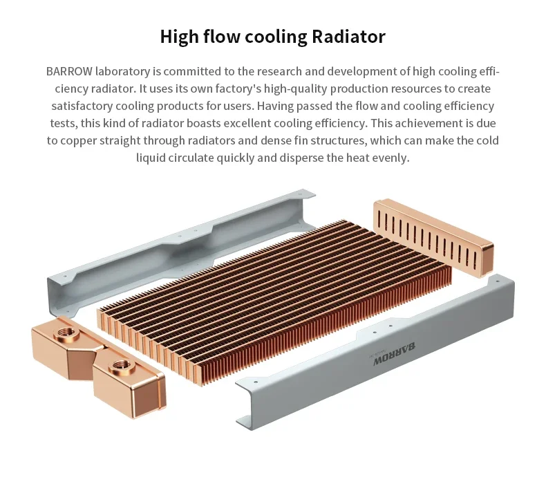 Radiador Barrow 480, disipador térmico de cobre de 48cm, espesor de 28mm, rosca G1/4 para enfriador de agua, ventilador de 120MM Dabel-28a - imagen 3
