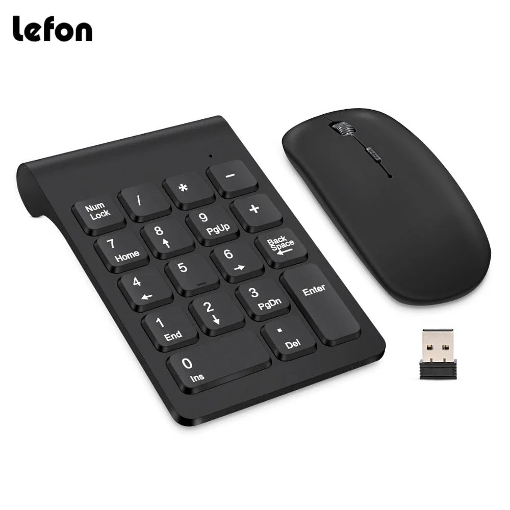 Lefon Miniteclado Inalámbrico Teclado Numérico Digital 18 Teclas Juego Ratón Ordenador Portátil PC Notebook - Vista principal del producto