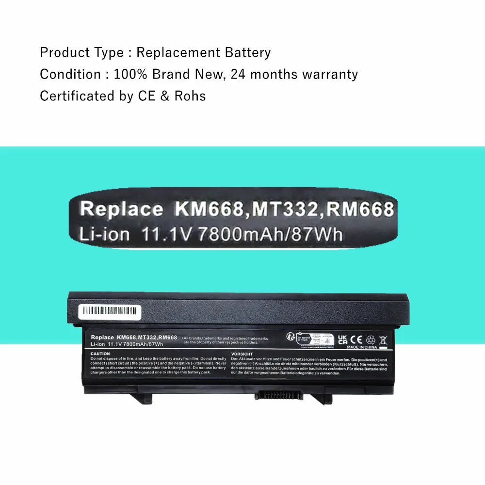 Batería de ordenador portátil de 7800mAh y 9 celdas para Dell Latitude E5500 E5410 E5400 E5510 RM656 PW640 PW649 KM668 RM668 KM742 KM752 - imagen 2