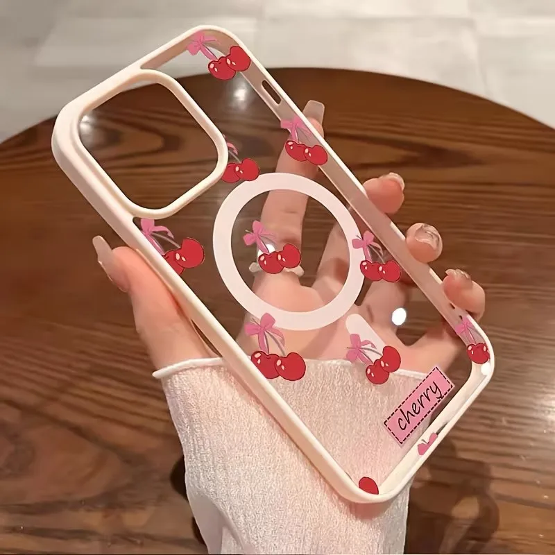 Funda de teléfono magnética con diseño de cereza roja para iPhone 17 16 15 14 13 12 11 PRO MAX PLUS 16e Air para cubierta de carga inalámbrica Magsafe