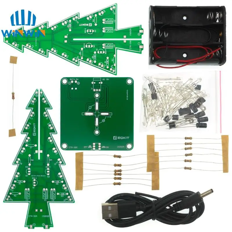 Kit de bricolaje LED de árbol de Navidad 3D tridimensional, Kit de circuito de Flash LED rojo/verde/amarillo, Suite electrónica divertida - imagen 5