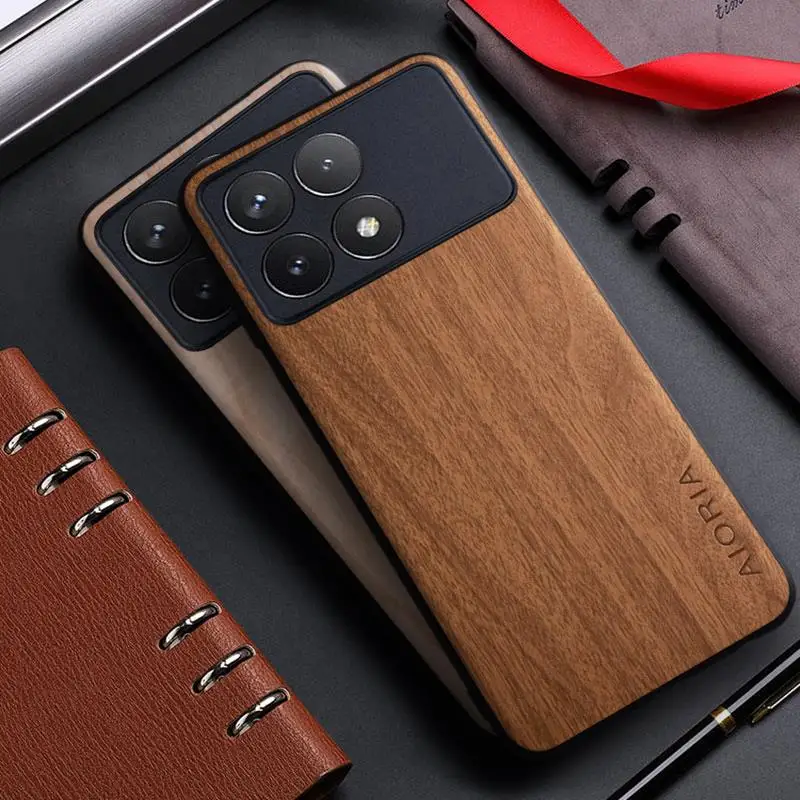 Funda para Xiaomi Poco X6 x5 Pro Poco X7 5G funda con patrón de madera de bambú funda trasera de cuero para xiaomi poco x7 poco x6 pro funda capa