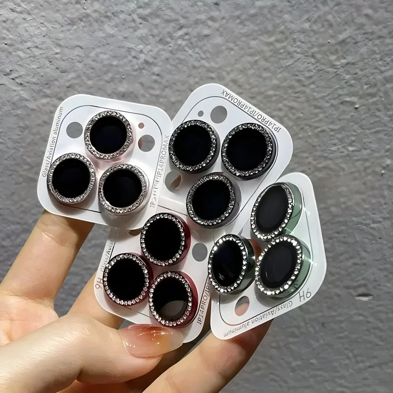 Protector de lente de cámara de Flash de diamante para IPhone 14, 13, 16 Pro Max, Mini Cristal de anillo de Metal de ladrillo brillante, 2-3 piezas - imagen 2