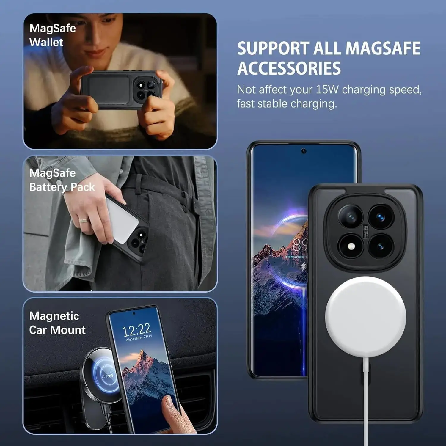 Funda para Magsafe carga inalámbrica cubierta trasera de plástico duro translúcido para Xiaomi Redmi Note 15 Pro Plus 5G - imagen 2