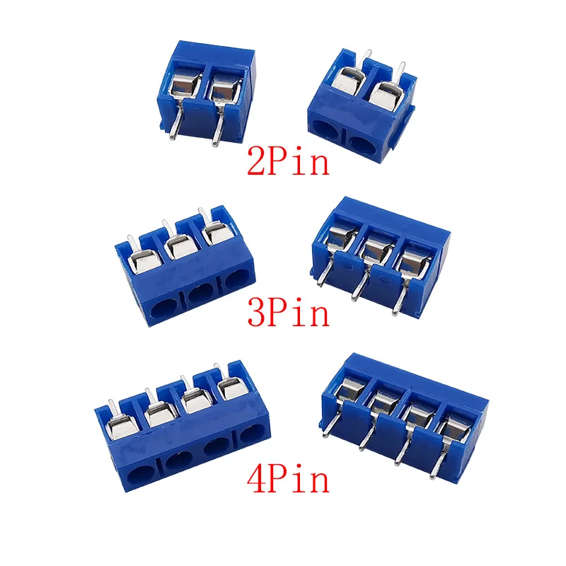 Conector de bloque de terminales de tornillo PCB, 10 piezas de paso, 5,0mm, 2/3/4 Pines, color azul, recto