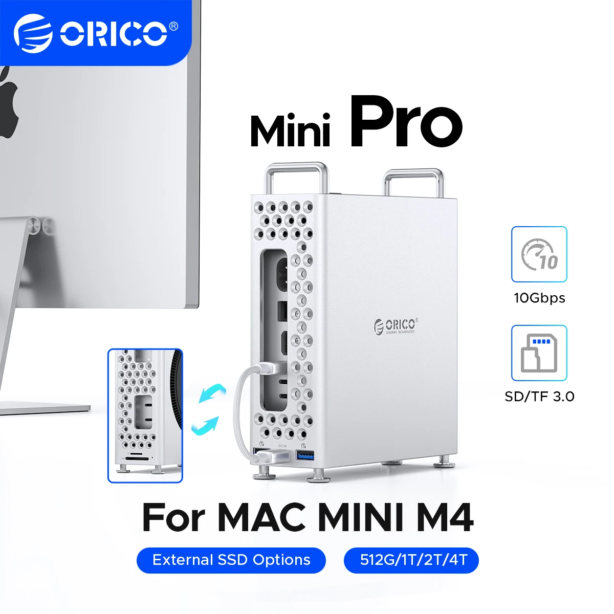 ORICO MiniPro USB Hub estación de acoplamiento de expansión de 10Gbps para Mac Mini M4 Pro M.2 SSD caja accesorios Apple - imagen 2