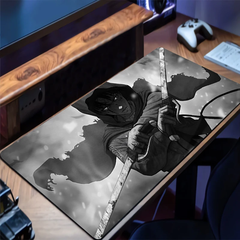Alfombrilla de ratón para juegos extendidos, alfombrilla de ratón A-attack on Titan Levi con bordes cosidos, alfombrilla de escritorio, Base antideslizante, alfombrilla para teclado de ordenador