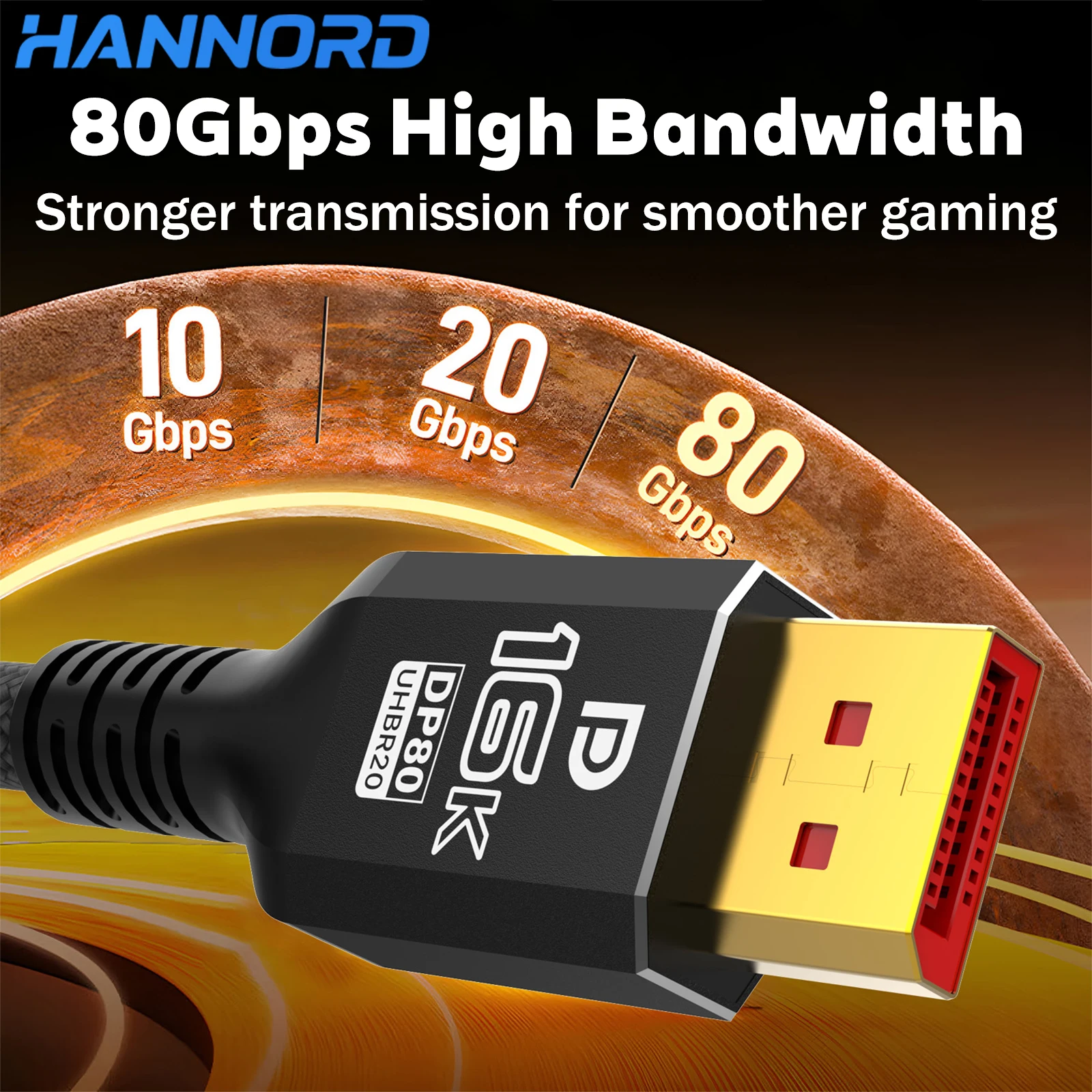 Hannord 16K Displayport Cable DP2.1 Cable compatible con 16K @ 60Hz 80Gbps para Monitor de juegos portátil HBR3 HDR tarjeta gráfica 4090 PC - imagen 3