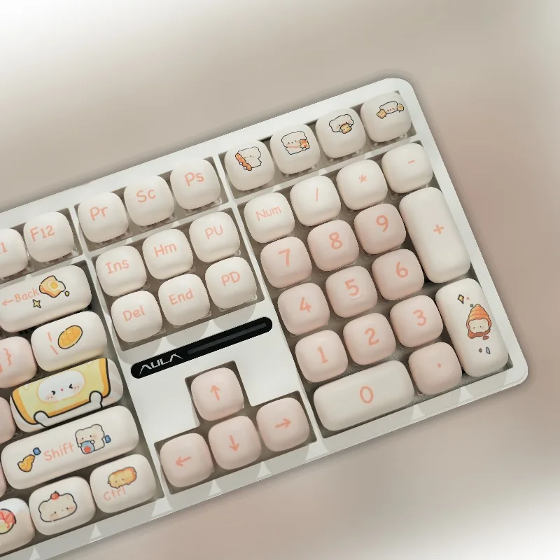 Teclas de oso de pan, Material PBT, redondas y lisas, sublimación de dibujos animados, decoración de teclado HI8 K99, regalos para mujeres y niñas
