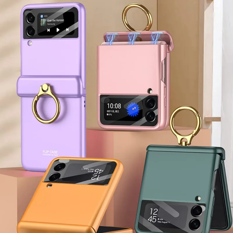 Funda de teléfono de lujo para Samsung Galaxy Z Flip 4 Flip 3 5G Correa magnética anillo hebilla funda lente de cámara vidrio para Galaxy Z Flip 4 3 - imagen 3