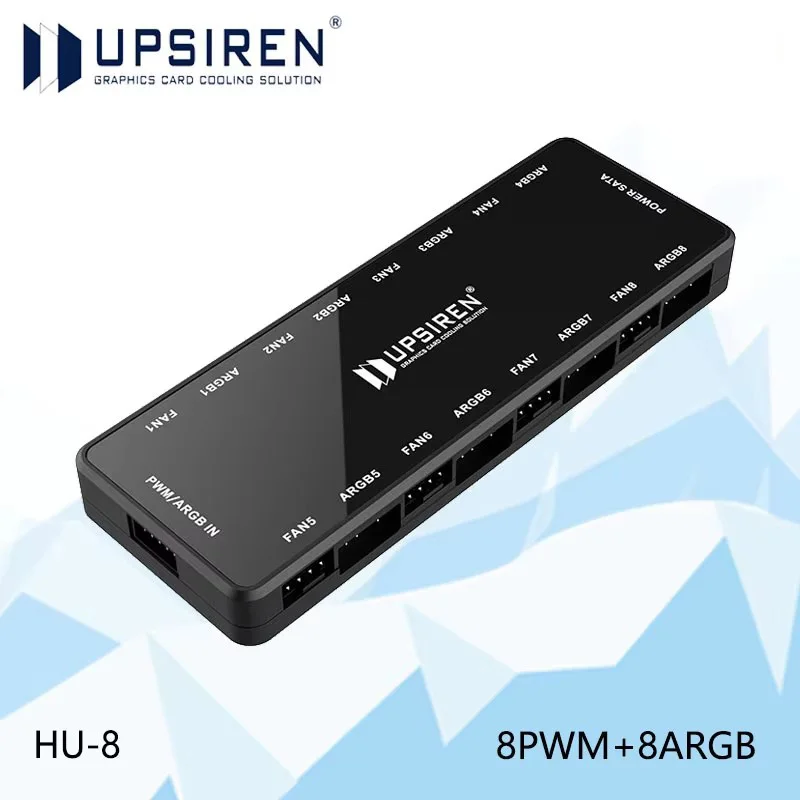 UPSIREN HU-8 Hub de ventilador de chasis, 8 juegos de interfaces ARGB y PWM, diseño magnético inferior, admite sincronización de la placa base