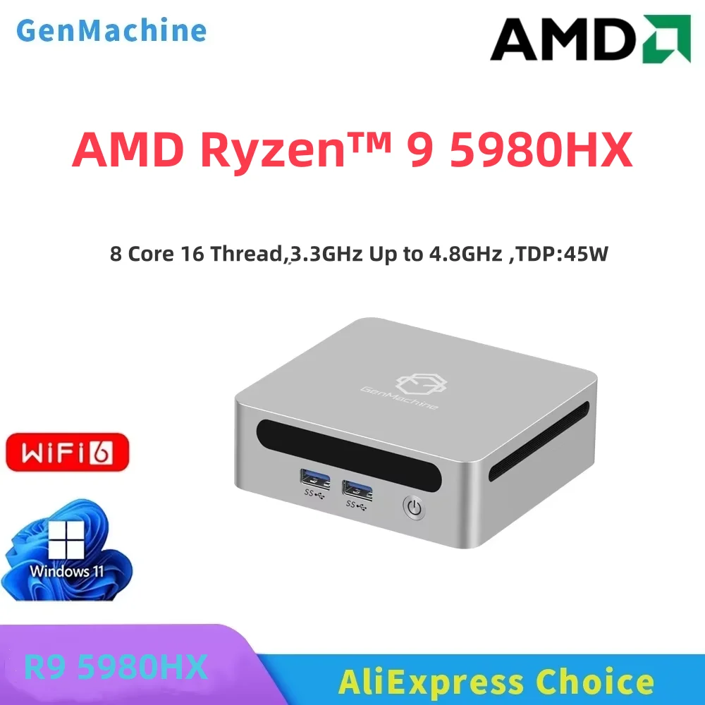GenMachine Mini PC 5980HX Windows 11 Ryzen DDR4 Max 64GB 3,3 GHz hasta 4,8 GHz WIFI6 Mini ordenador para juegos Diy PC Gamer Gaming - imagen 2