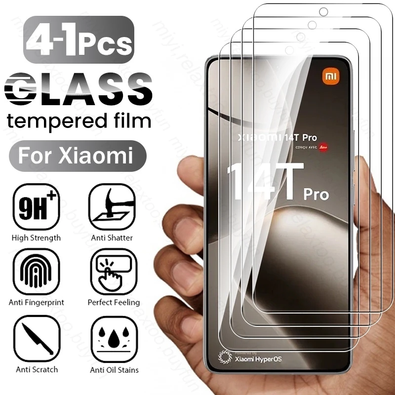 Protector de pantalla para Xiaomi 14T Pro 5G Xiaomi14T, cristal templado HD 9H cubierta antiarañazos de aluminio alto, 4-1 Uds.
