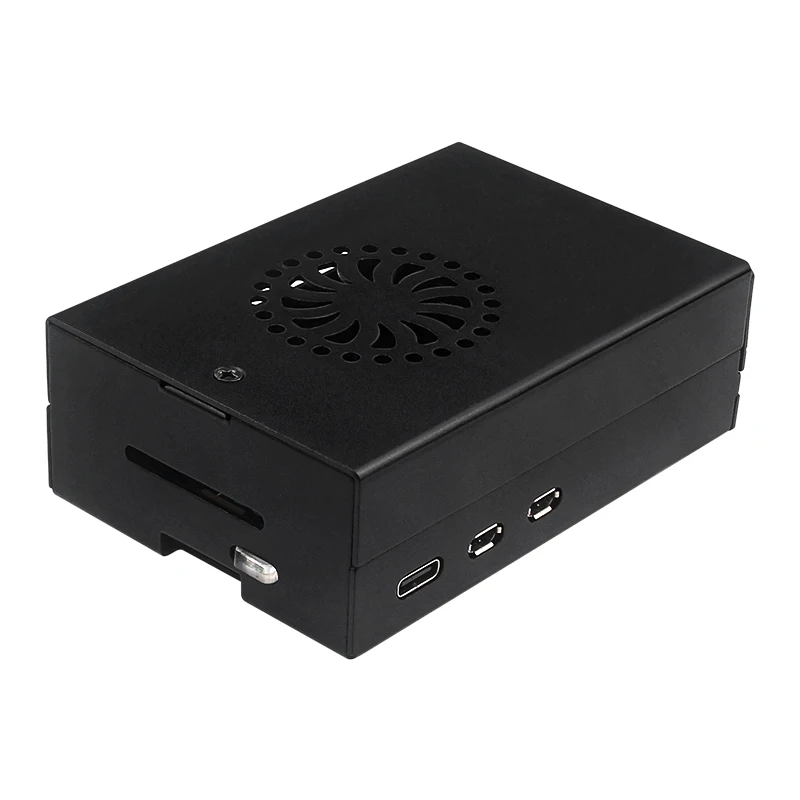 Raspberry Pi 5 carcasa de aleación de aluminio carcasa de Metal negro enfriador activo opcional velocidad ajustable ventilador PWN PD 27W fuente de alimentación para PI5 - imagen 2