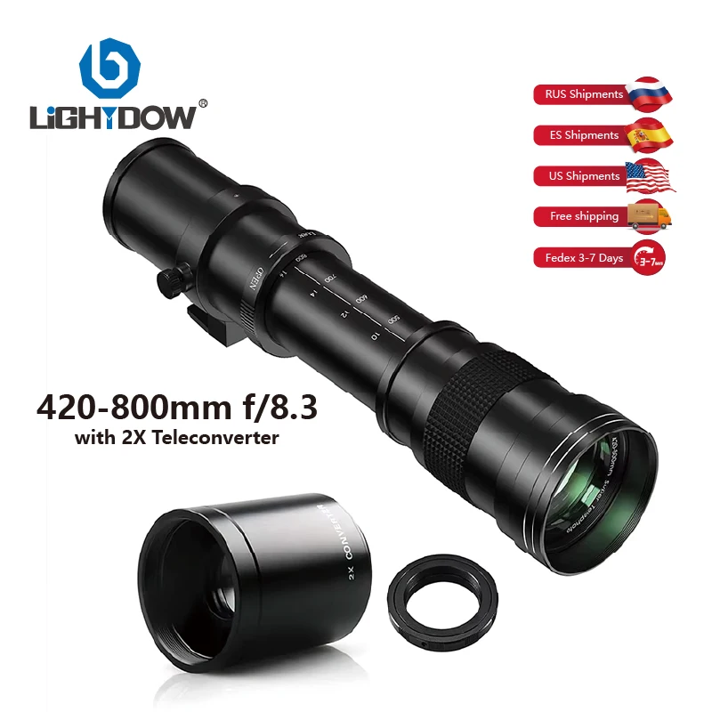 Lightdow 420-800mm F8.3-16 lente de Zoom de retrato Manual con teleconvertidor 2X para cámara Canon Nikon Sony RU EE. UU. ES envío