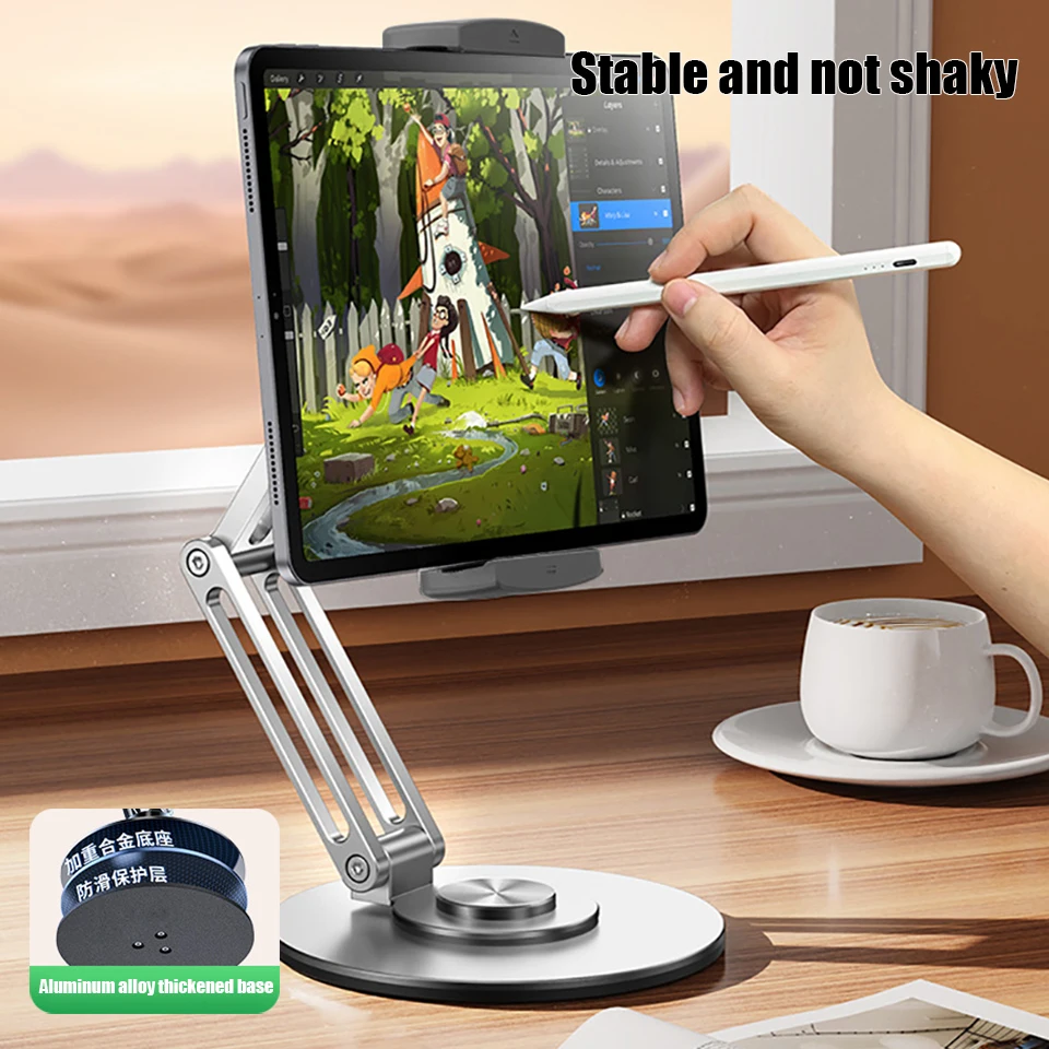 Soporte para tableta con rotación de 360 grados, soporte plegable de aleación de aluminio para teléfonos de escritorio, soporte perezoso para iPad iPhone 16 15 14 13 12 Pro Max - imagen 3