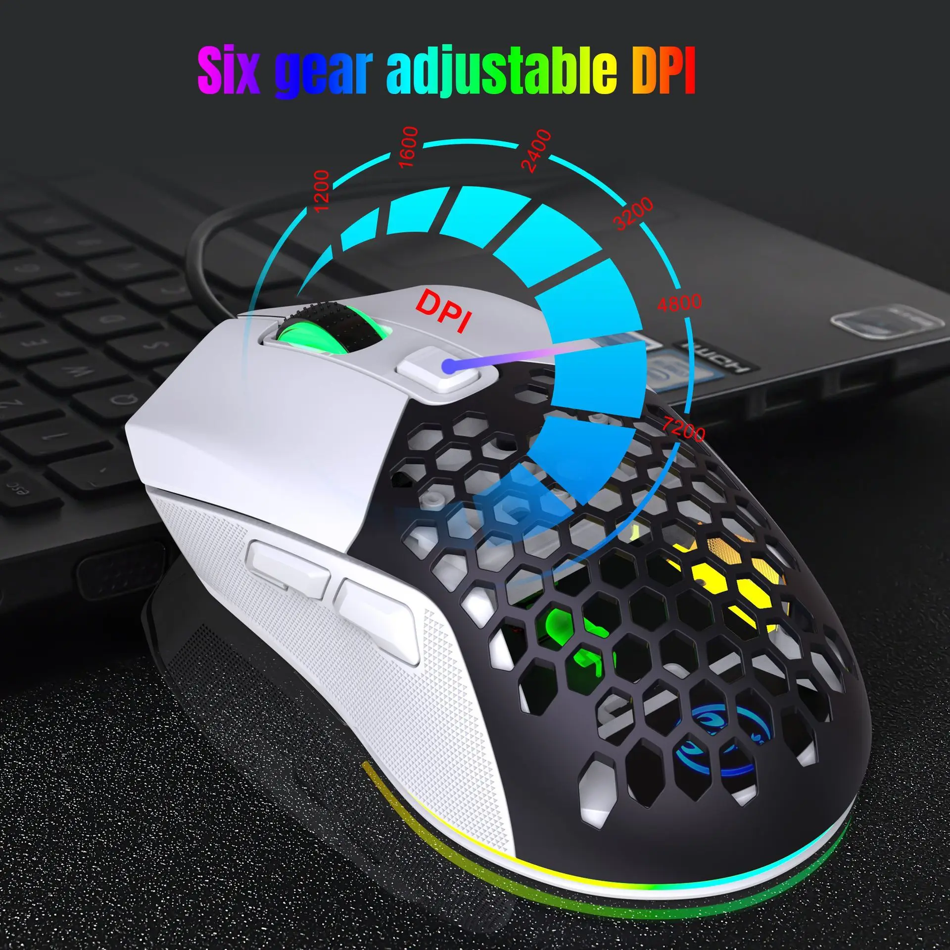 Ratón gamer maus ergonómico raton 7200dpi RGB retroiluminado con cable ratón para juegos con cubierta intercambiable diseño ligero m takoka - imagen 5