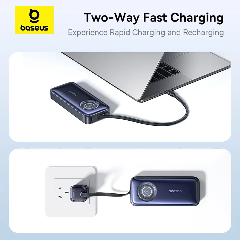 Baseus 67W 20000mAh banco de energía Cable de USB-C retráctil incorporado 45W 10000mAh banco de energía PD cargador de batería externo PowerBank - imagen 5