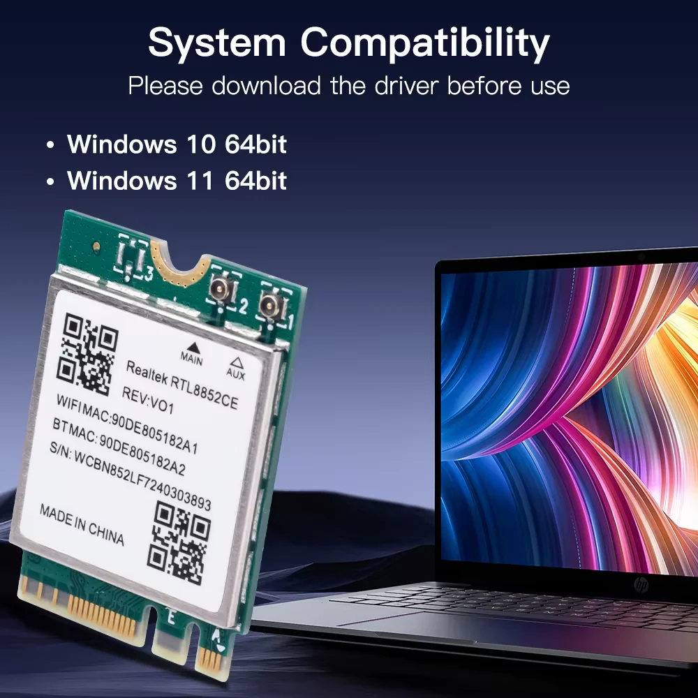 Adaptador sin cables WiFi 6E RTL8852CE M.2 NGFF Bluetooth 5,3 5374Mbps 2,4G/5G/6GHz 802.11AX para escritorio/portátil para Win10/11 - imagen 3