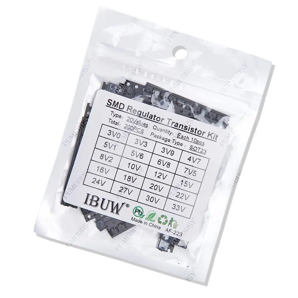 Diodo Zener de 200 piezas en SOT23, Kit de muestras de paquete Diygba, 20 tipos x 10 piezas - imagen 5