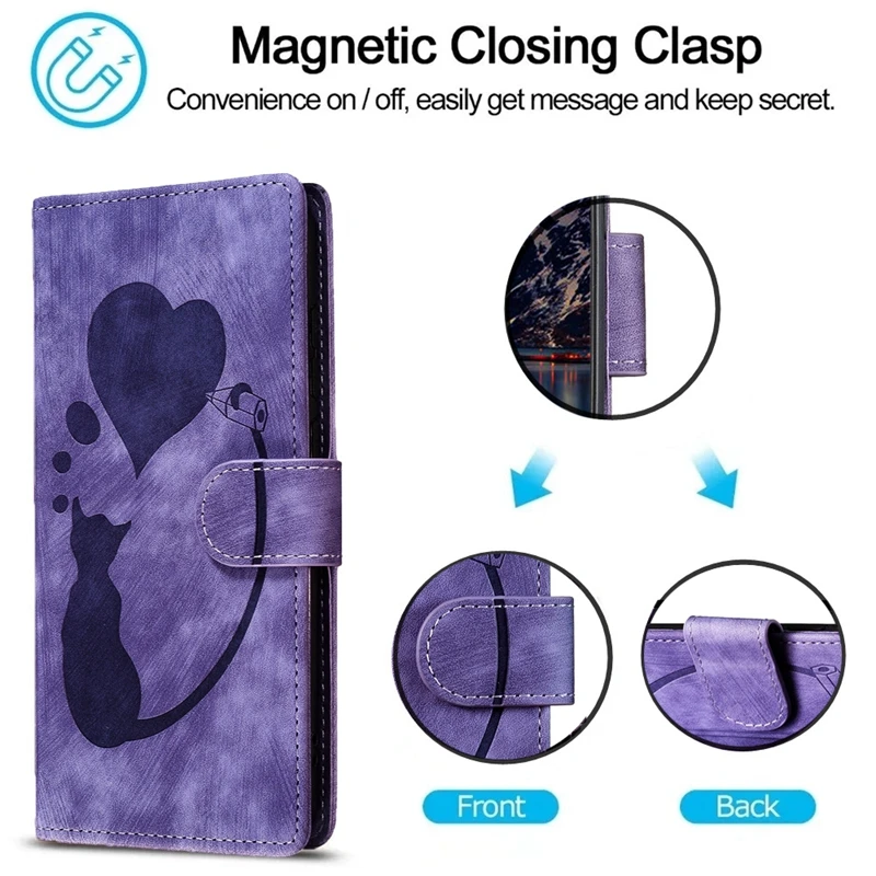 Funda con tapa para Etui Samsung Galaxy A54 5G, funda con patrón de gato lindo, billetera de cuero, cubierta de libro para Samsung A54, A34, A14, 5G, A24, A04S - imagen 3