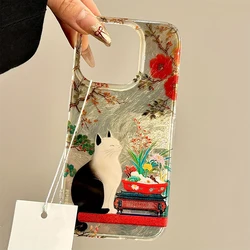Funda iPhone Transparente de Silicona – Vórtice y Gato Floral