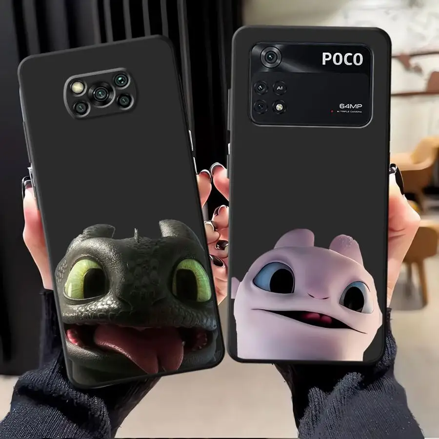Funda de teléfono suave negra para Xiaomi Poco C40 C50 F1 M3 M4 M7 Pro C71 M5 C61 X3 X4 X5 X7 Pro C75 F3 lindo dragón de dibujos animados