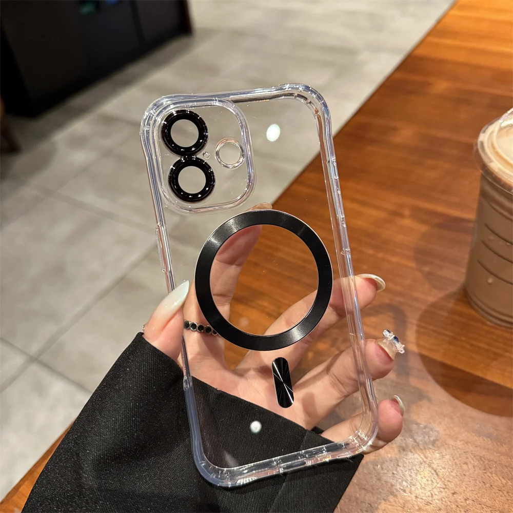 Parachoques de armadura de lujo para funda de teléfono transparente Magsafe para iPhone 15 14 13 16 Pro Max cubierta protectora de lente de carga inalámbrica - imagen 5