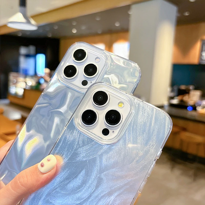 Funda de teléfono para iPhone 16 15 13 14 Pro Max 11 12 7 8 Plus X XR XS Max SE 2020 2022, funda de silicona con gradiente plateado láser de lujo - imagen 5